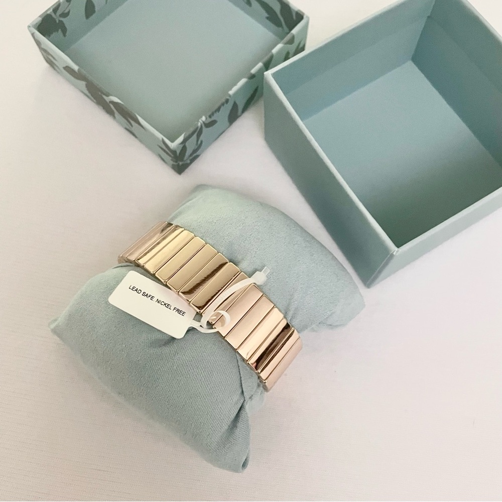 House of Harlow 1960 NIB Gold-Toned Rectangular Link Chain Stretchy Bangle - Picture 4 of 5